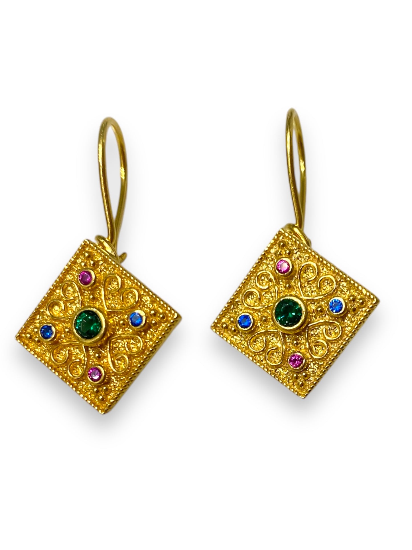 Byzantine, Green Stone Gold Earrings