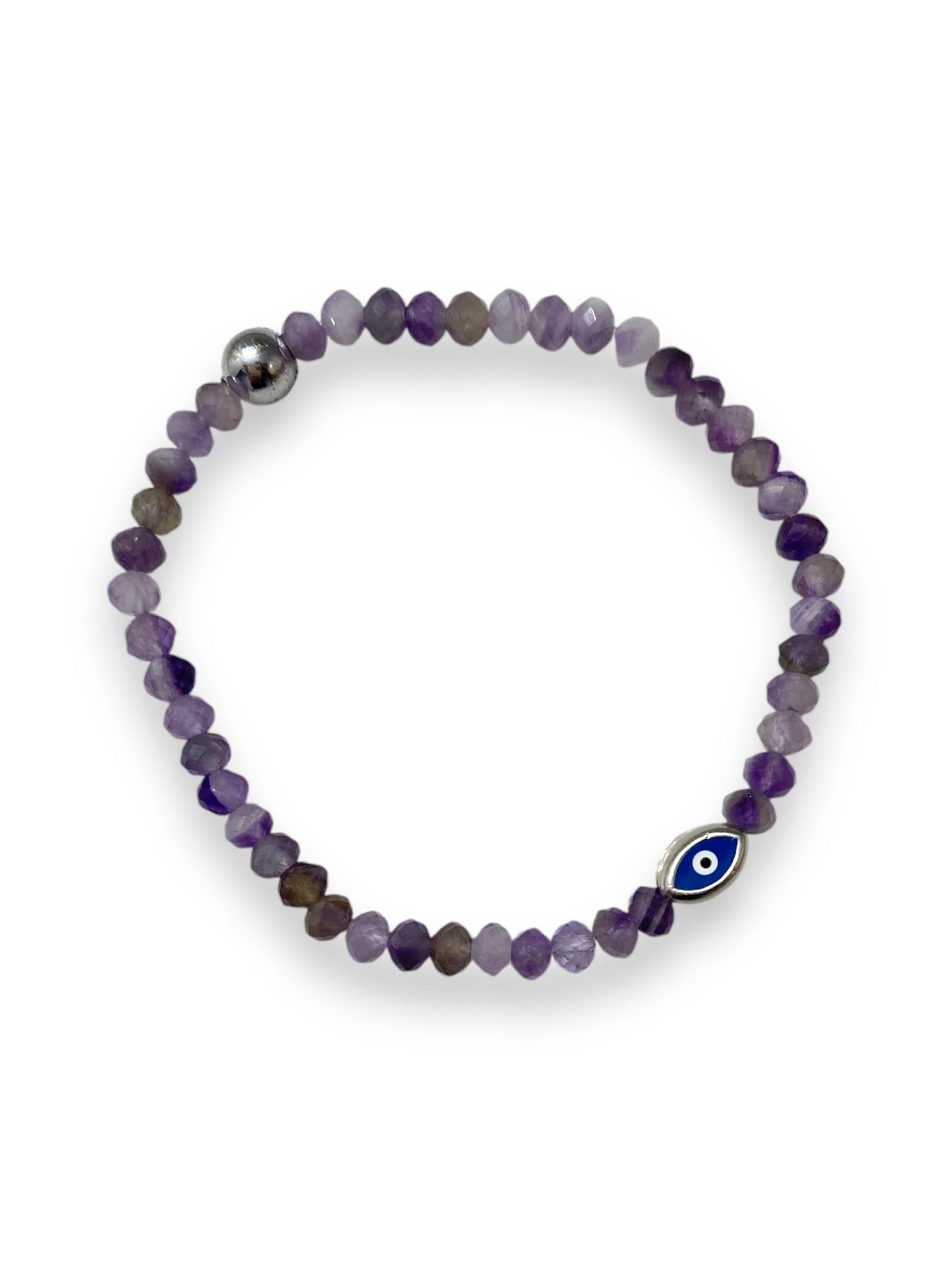 Krystallo, Mini Evil Eye Glass Bead Bracelet Silver