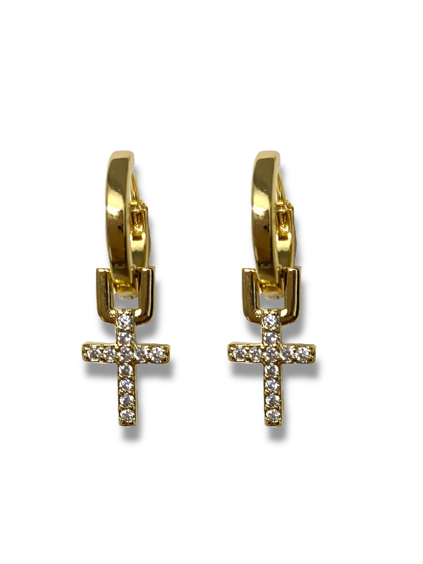 Micro Pave Cross Earrings, Gold
