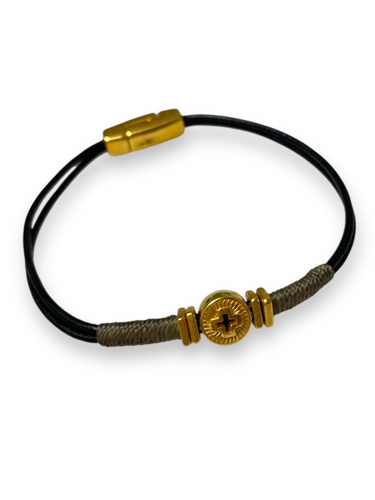 Leather Kos, Gold & Black Leather Bracelet