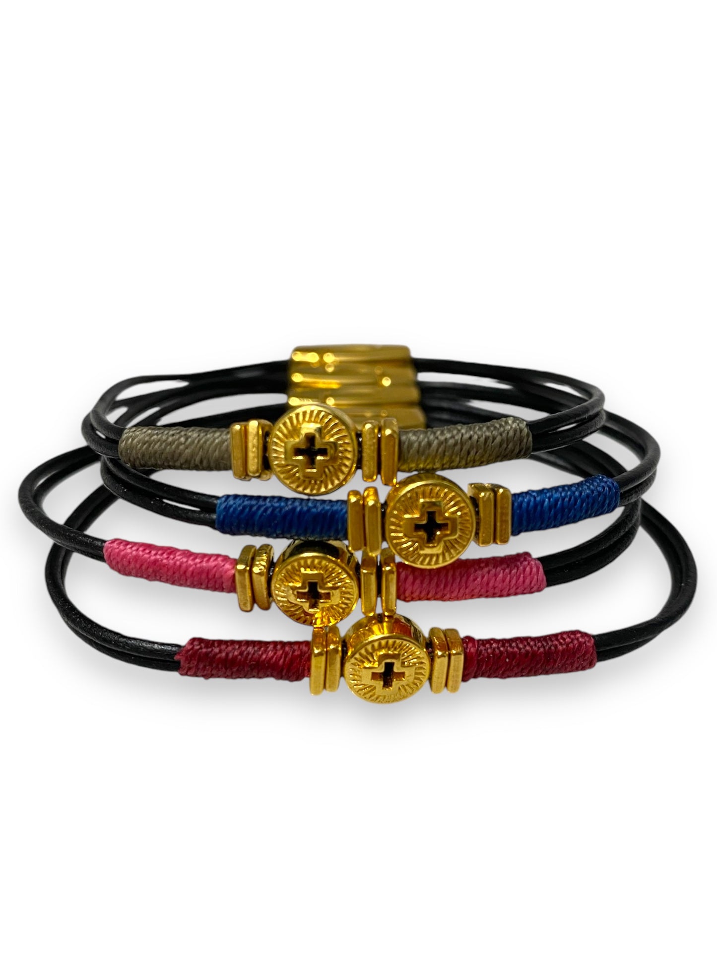 Leather Kos, Gold & Black Leather Bracelet
