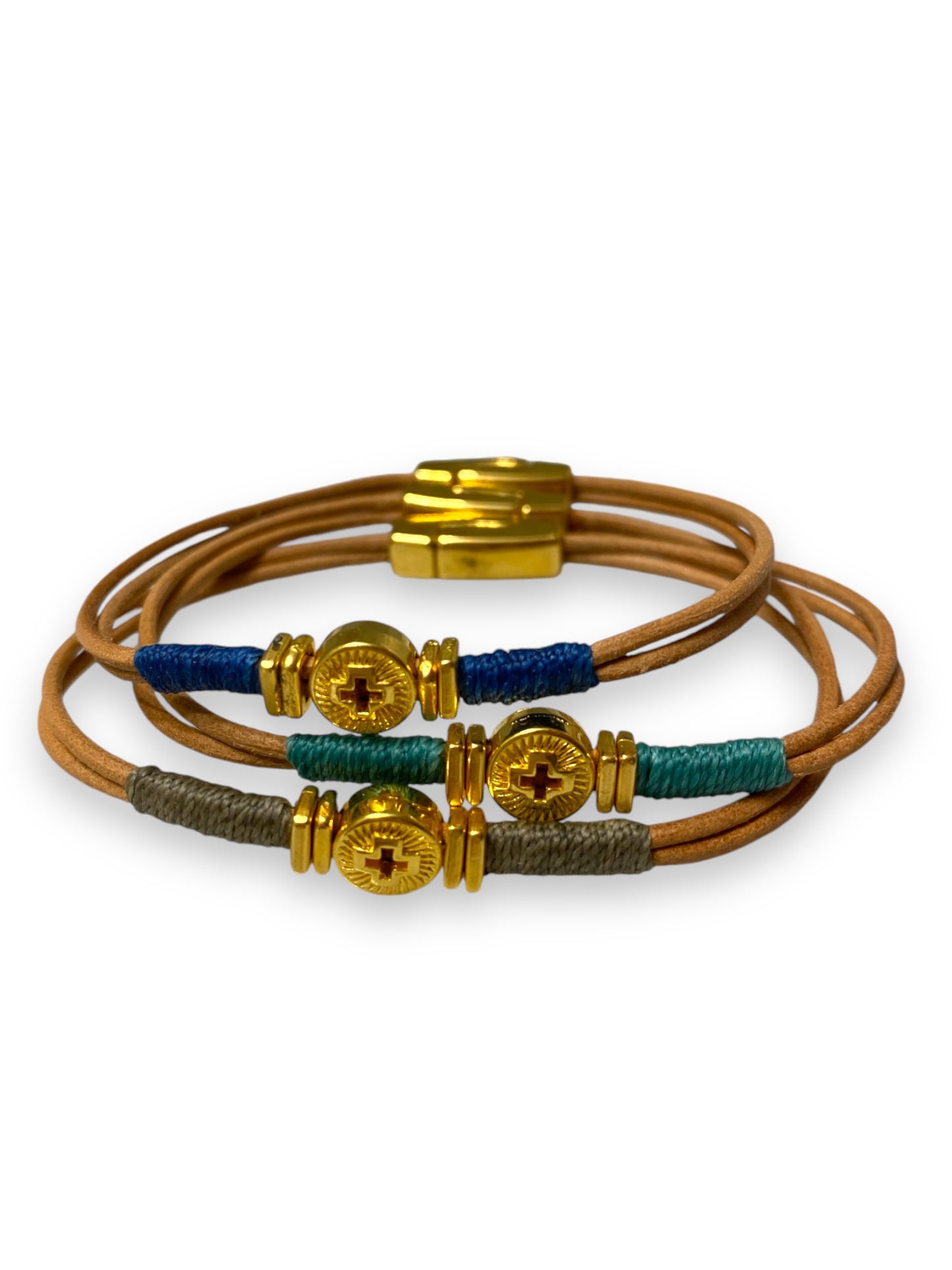 Leather Kos, Gold & Nude Leather Bracelet