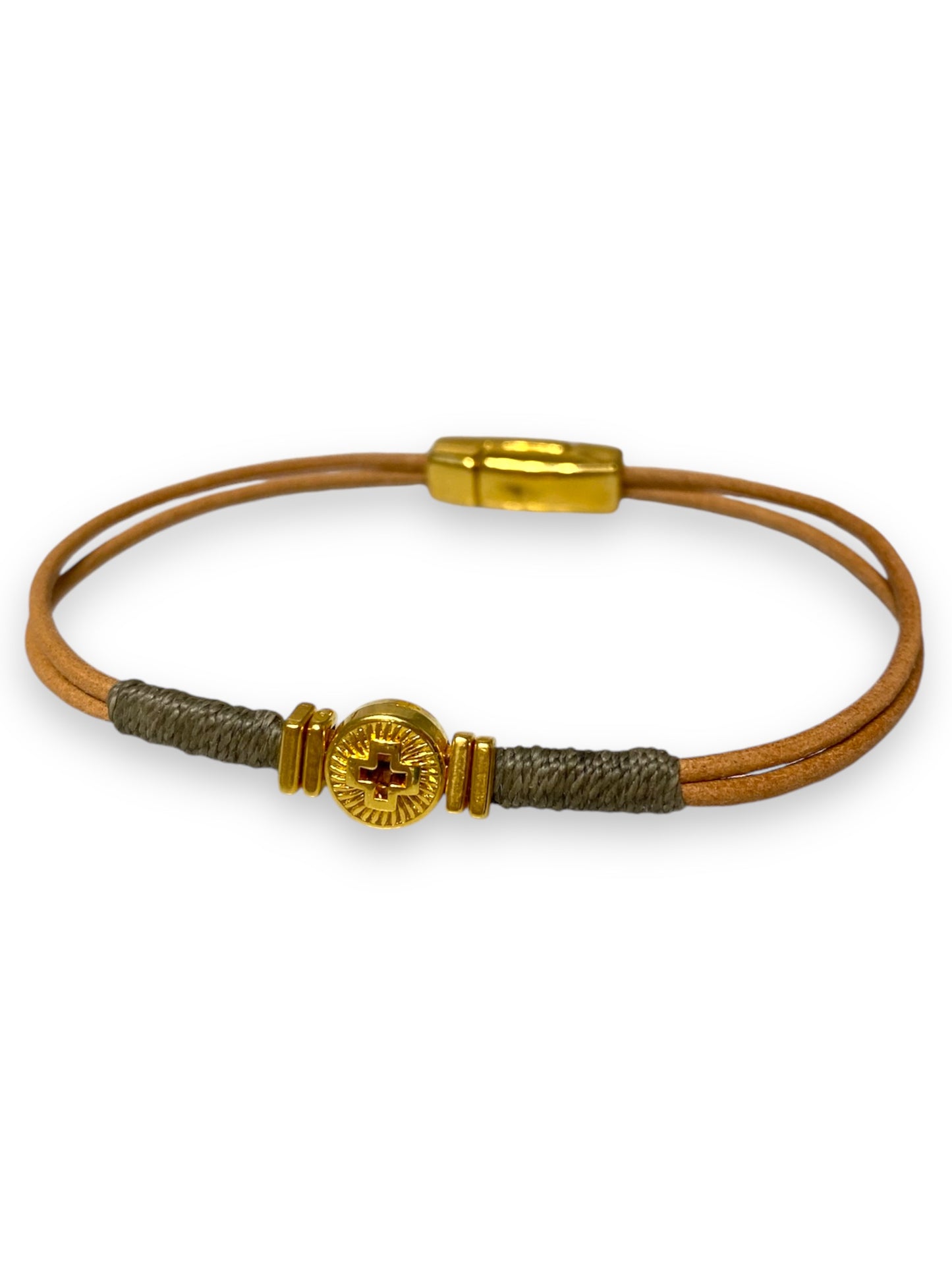 Leather Kos, Gold & Nude Leather Bracelet