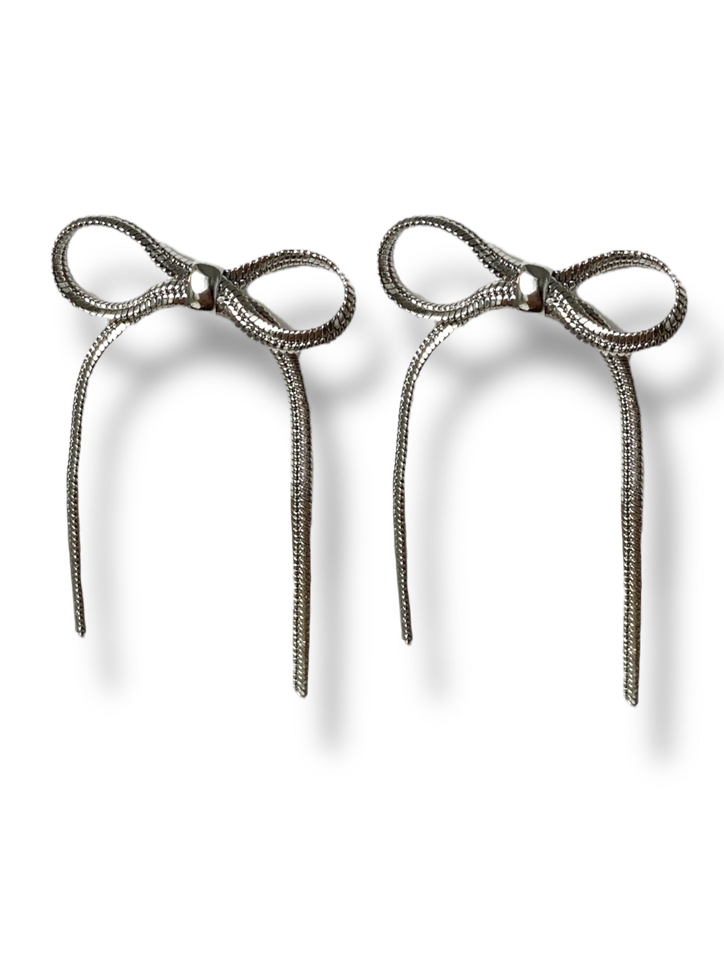 Girly Bow Earrings, Silver