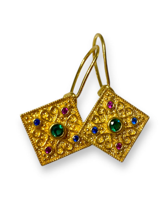 Byzantine, Green Stone Gold Earrings