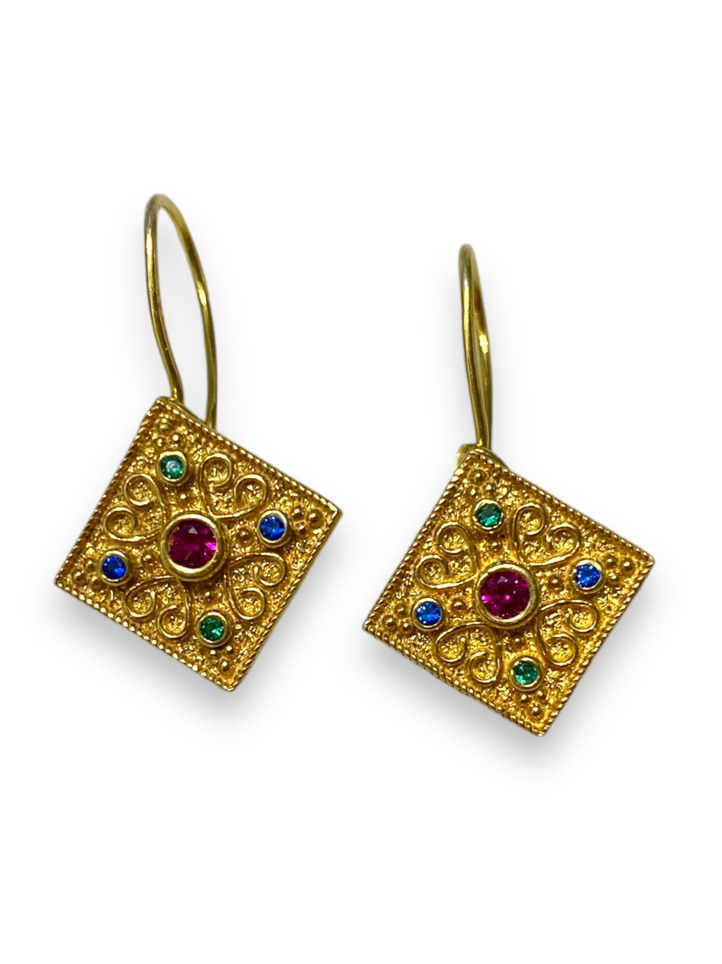 Byzantine, Red Stone Gold Earrings