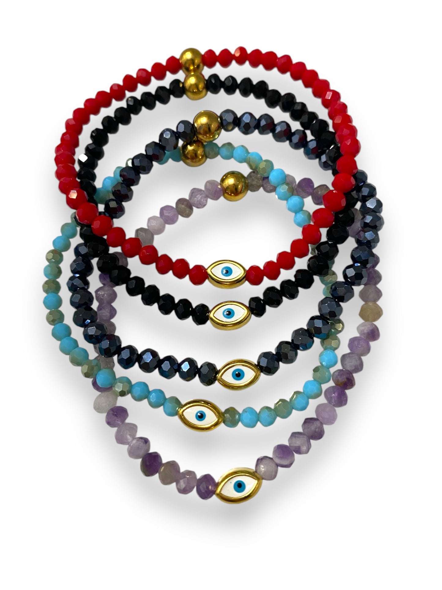 Krystallo, Mini Evil Eye Glass Bead Bracelet Gold