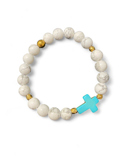 Santorini Large, White & Turquoise Cross Bracelet