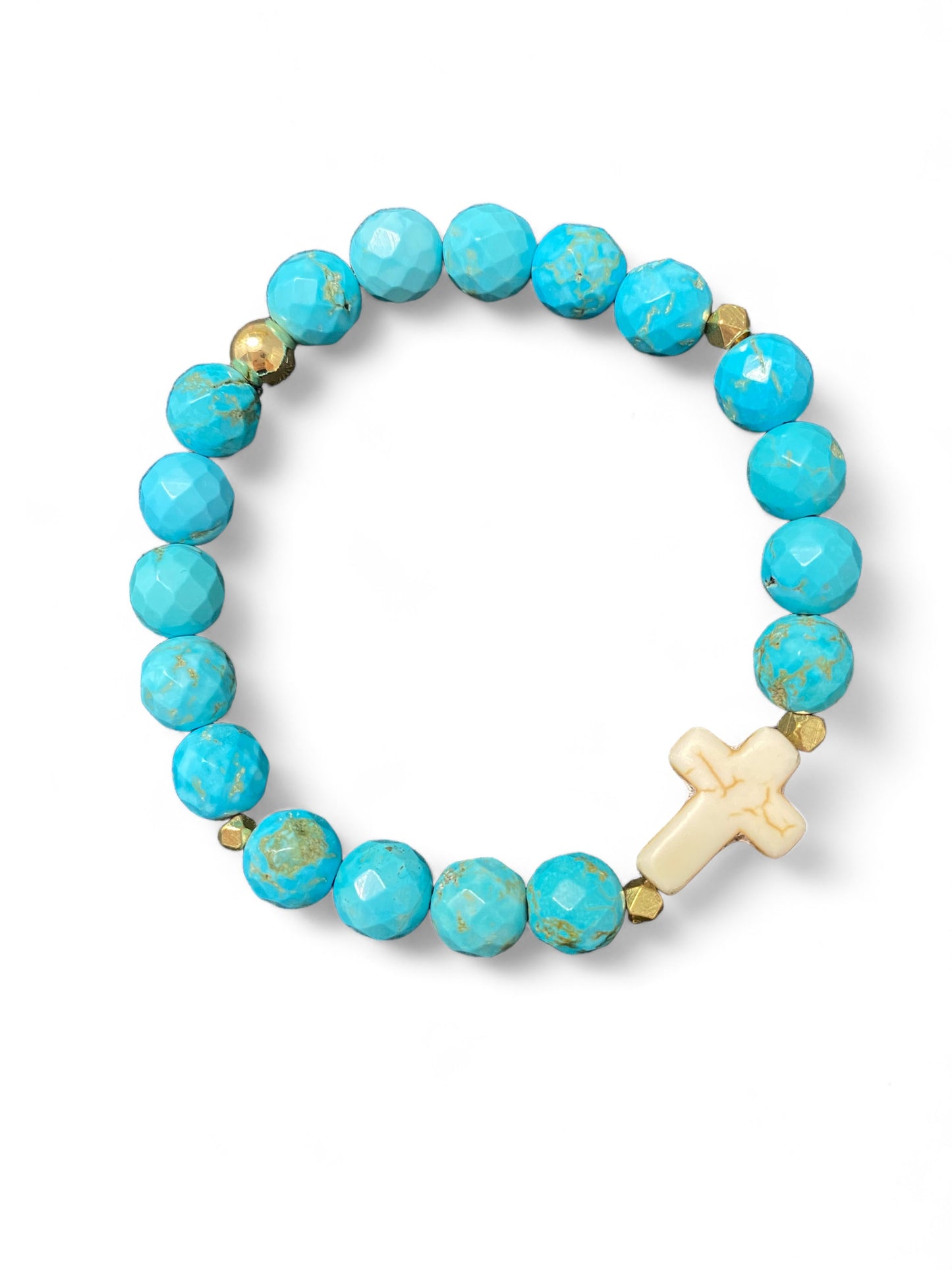 Santorini Large, White & Turquoise Cross Bracelet