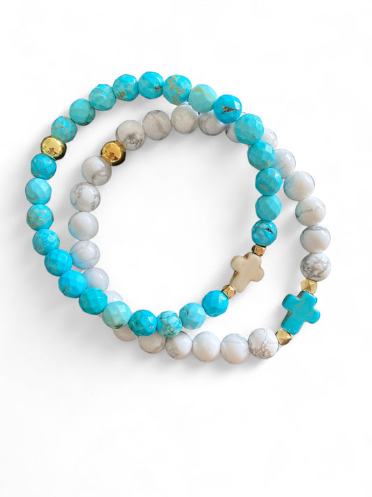 Santorini Small, White & Turquoise Cross Bracelet