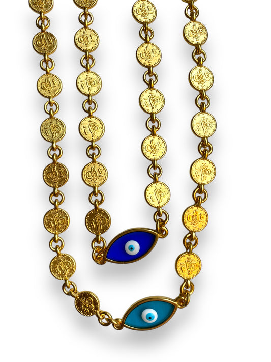 Cleopatra, Evil Eye Gold Necklace