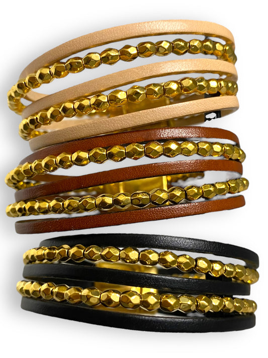 Desma, Leather and Gold Bracelet