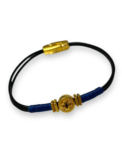 Leather Kos, Gold & Black Leather Bracelet