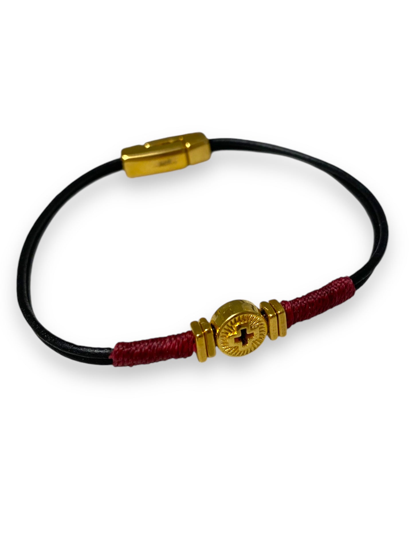 Leather Kos, Gold & Black Leather Bracelet