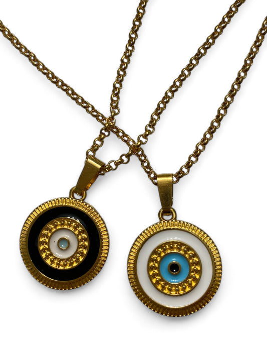 Delphi, Round Enamel evil Evil Eye Necklace.