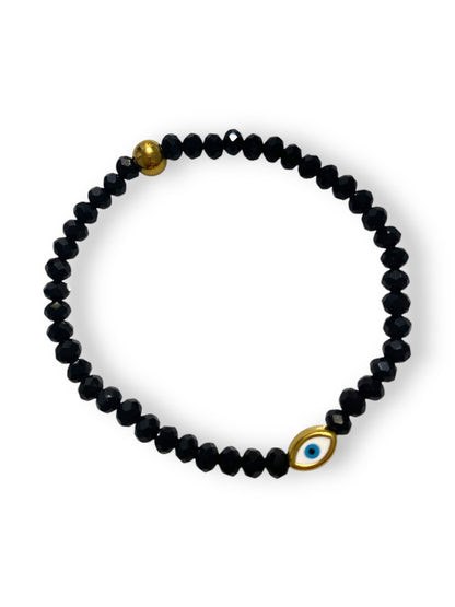 Krystallo, Mini Evil Eye Glass Bead Bracelet Gold