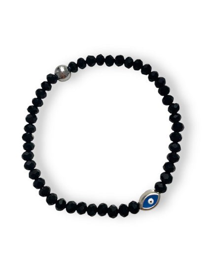 Krystallo, Mini Evil Eye Glass Bead Bracelet Silver