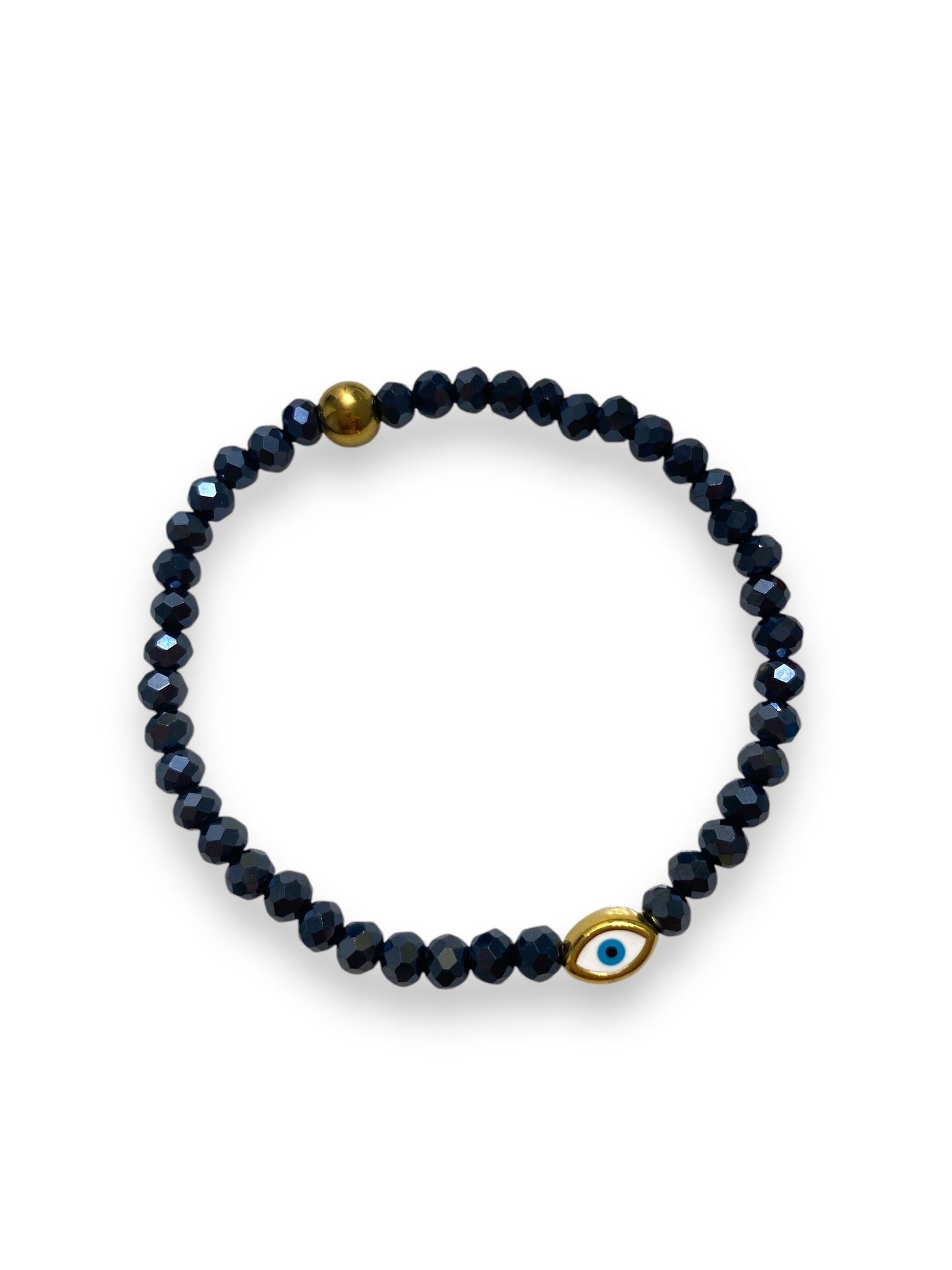 Krystallo, Mini Evil Eye Glass Bead Bracelet Gold