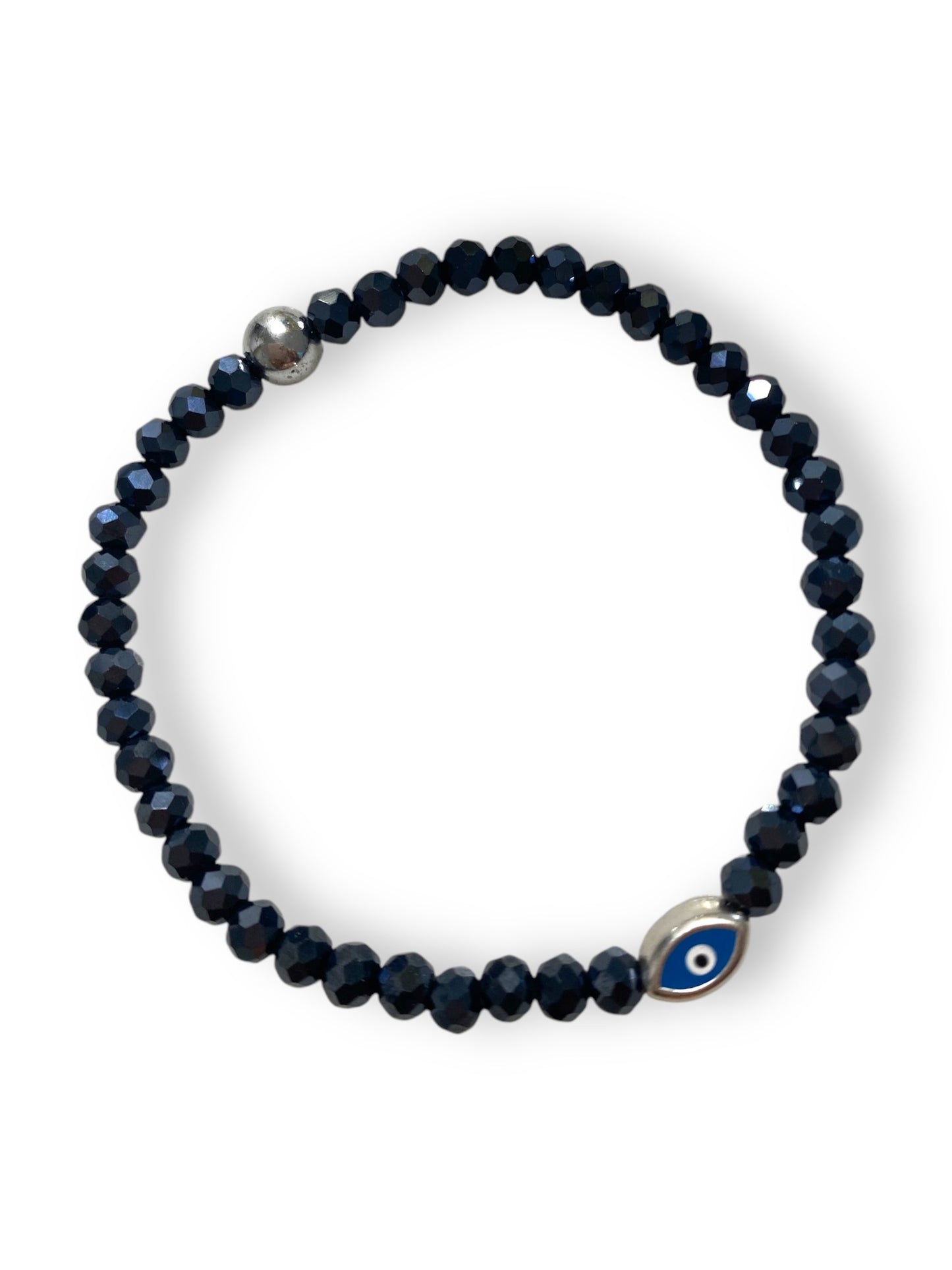 Krystallo, Mini Evil Eye Glass Bead Bracelet Silver