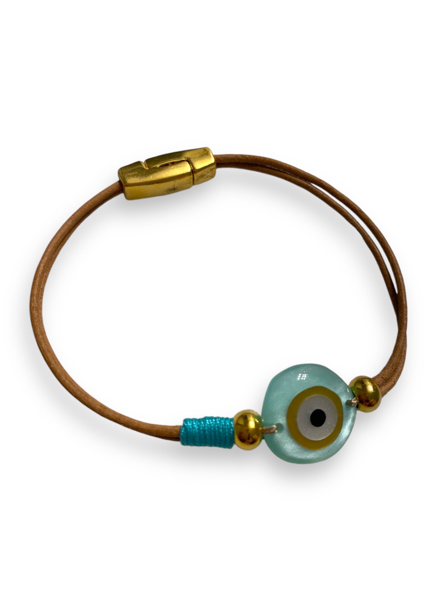 Cycladic Eye Leather,Round Evil Eye Bracelet with Leather